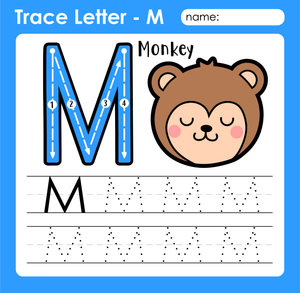 Trace Letter M Worksheet with Monkey