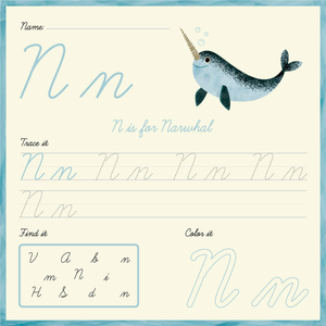 Trace, Find, and Color Cursive N