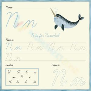 Trace, Find, and Color Cursive N