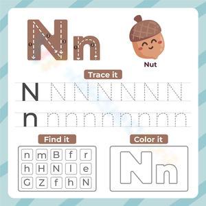 Letter N for Nut - Trace, Find, and Color