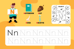 Color and Trace Letter N Worksheet