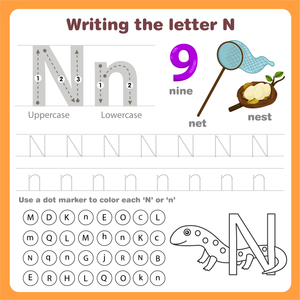 Writing the Letter 'N' Practice Sheet