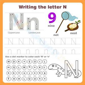 Writing the Letter 'N' Practice Sheet