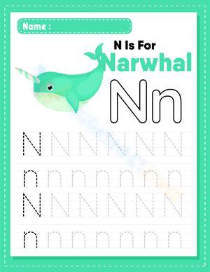 Narwhal Letter N Tracing Worksheet