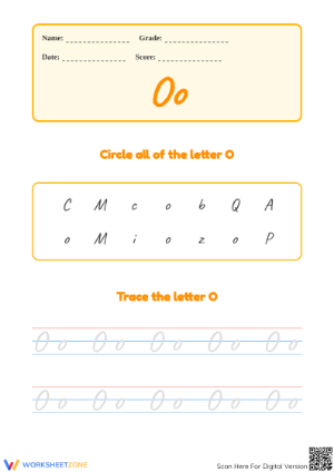 Circle and Trace the Cursive Letter O