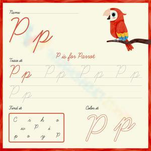 Trace, Find and Color Cursive Letter P