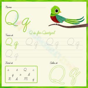 Cursive Letter Q: Trace and Color