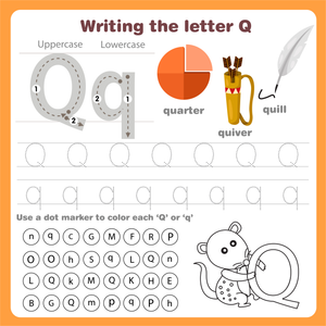 Writing the Letter Q Printable Worksheet | Grade K-1
