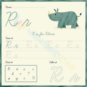 Trace, Find, and Color Cursive R