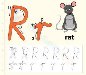 Letter R Writing Practice with Rat Picture
