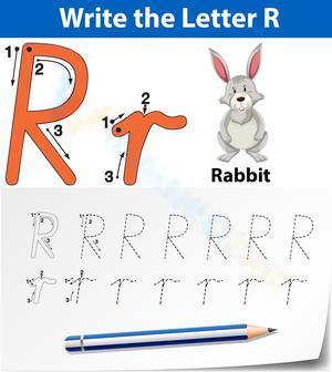 Letter R Tracing Worksheet: Rabbit Theme
