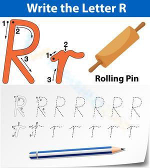 Letter R Tracing Worksheet (with Rolling Pin)