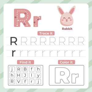 Letter R: Trace, Find, and Color Worksheet