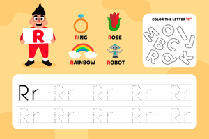Color and Trace Letter R Worksheet
