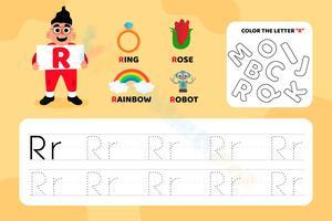 Color and Trace Letter R Worksheet