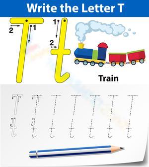Letter T Worksheet for Kids | Train Theme