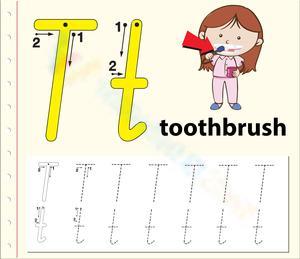Learn to Write T with Toothbrush