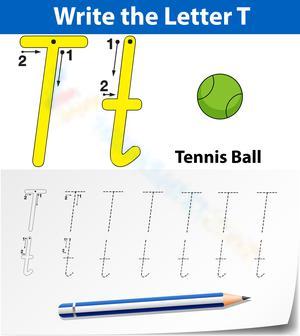 Letter T Tracing Worksheet: T is for Tennis ball
