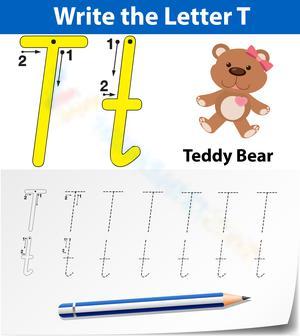 Teddy Bear Letter T Tracing Worksheet