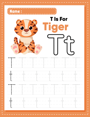 Letter T Tracing: T is for Tiger