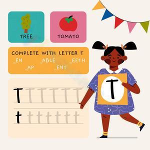 Letter T Worksheet: Tracing & Vocabulary
