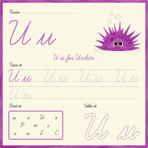 Cursive U: Trace, Find, and Color Fun