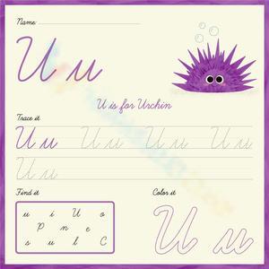 Cursive U: Trace, Find, and Color Fun
