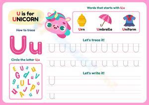Learn to Write with a Unicorn! Letter U Worksheet