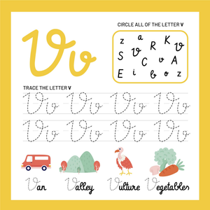 Circle and Trace Cursive Letter V