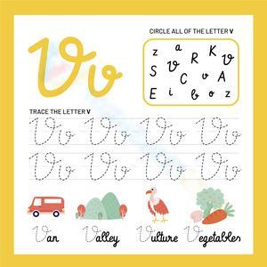 Circle and Trace Cursive Letter V