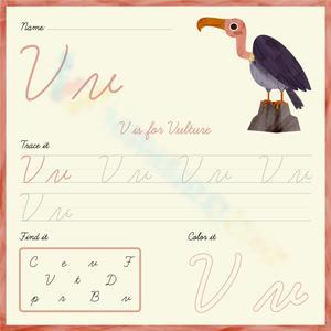 V is for Vulture! Alphabet Practice Worksheet