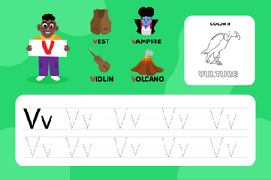Color and Trace: Letter VV Practice