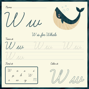 Cursive Letter W Printable Worksheet | Grade 1 English