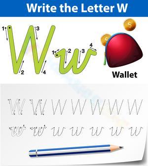Letter W Writing Practice: Wallet Example