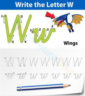 Letter W Writing Practice Sheet with Wings