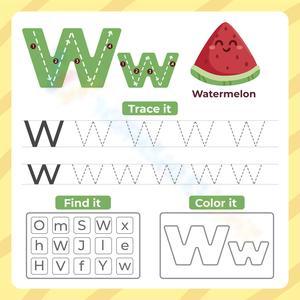 Trace, Find, and Color Letter Ww