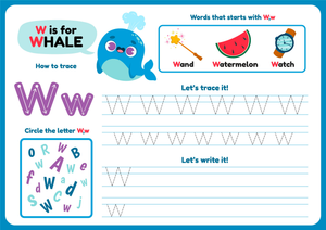 Letter W Tracing Worksheet | Grade 1 Printable