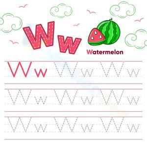 Letter W Tracing Sheet with Fresh Fruit Theme