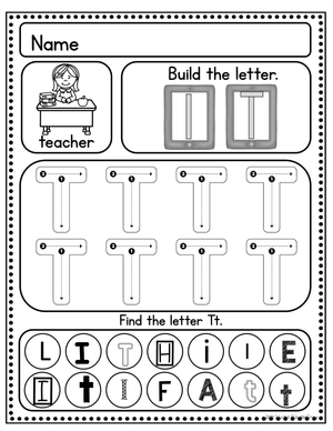 Handwriting Practice: Letter T Worksheet