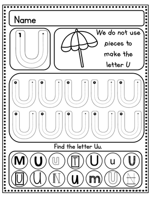 Letter U Handwriting Worksheet | Essential Grade K-1