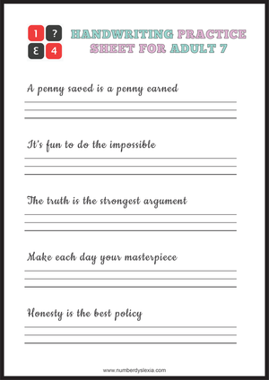Handwriting Practice Sheet for Adults