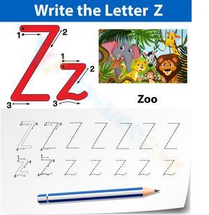 Letter Z Writing Practice With Zero Theme