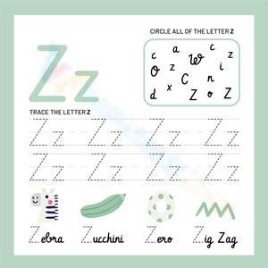 Cursive Letter Z: Circle and Trace Worksheet