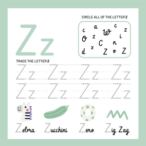 Cursive Letter Z: Circle and Trace Worksheet