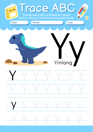 Trace Letter Y with Dinosaur Worksheet