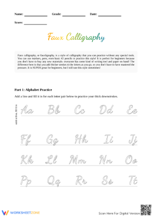 Faux Calligraphy Alphabet Worksheet 