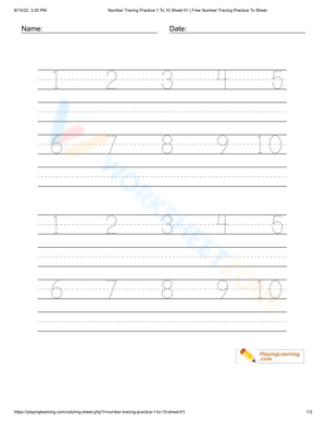 Practice Number Tracing 1-10 Worksheet
