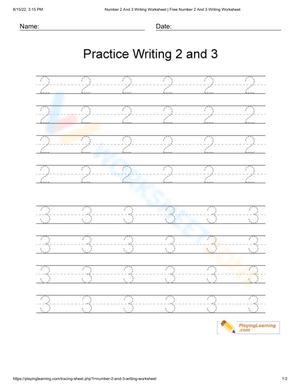 Practice Number Tracing 2 and 3 Worksheet