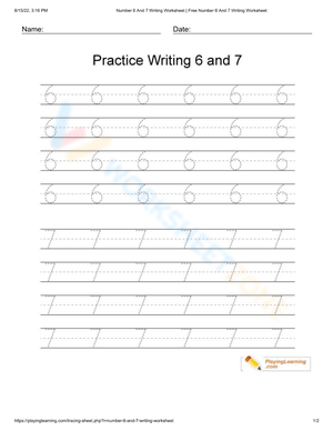 Practice Number Tracing 6 and 7 Worksheet