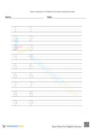 Number Tracing Worksheet for Preschoolers